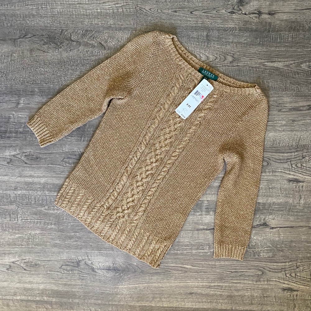 NWT Ralph Lauren Gold Cable Knit Sweater